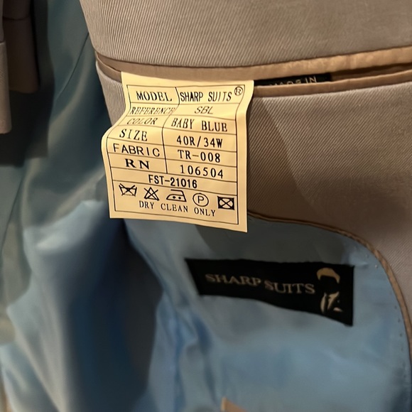 2 piece Sharp Suit,baby blue with light grey hue & baby blue inside jacket lapel - Picture 11 of 12